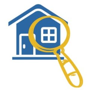 Icon of house with magnifying glass